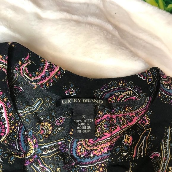 Y2K Lucky Brand Women's Small Black Pink Sheer Paisley Work Casual Office Blouse - Picture 10 of 10